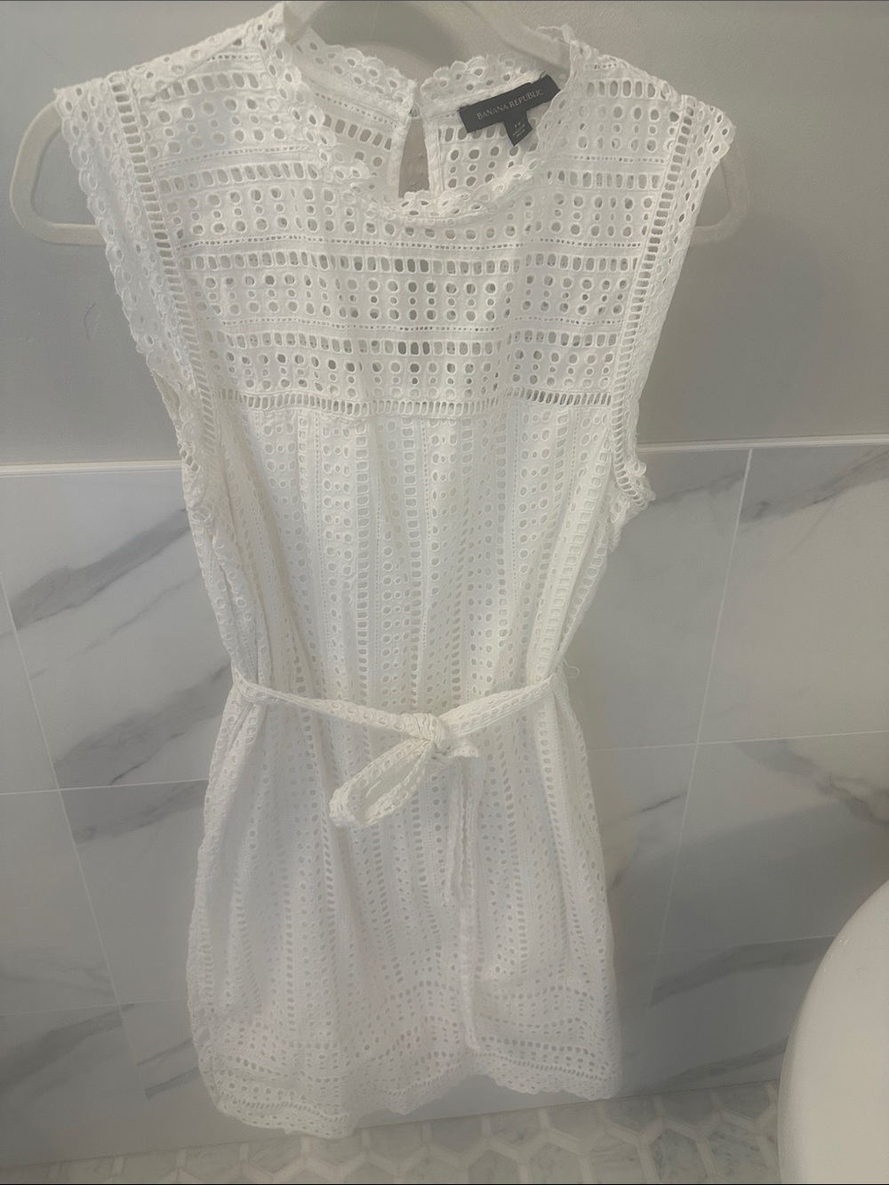 Banana Republic White Eyelet Tie-Waist Dress